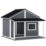 PawHut Cușcă pentru câini de exterior cu terasă, fereastră și acoperiș impermeabil, 124x112x105cm, gri