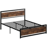 HOMCOM Cadru Pat Matrimonial din Lemn si Otel cu Sipci in Stil Industrial 160x200cm
