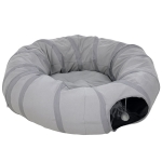 PawHut Tunel pentru pisici interior, tunel rotund cu pat și pernă, pliabil, cu găuri pentru mingi și vizor, Ø 90 x 27 cm gri