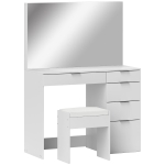 HOMCOM Set Masă de Toaletă cu Oglindă și 5 Sertare 97,2x44,5x136,5 cm și Taburet Căptușit 40x24x46 cm, Alb