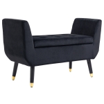 HOMCOM banchetă cu depozitare și cotiere, banchetă tapițată cu aspect de catifea, cufăr cu picioare din lemn, bancă pentru living, dormitor, hol 107 x 42 x 65 cm, Negru