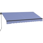 Outsunny Toldo Retrátil Manual para Varanda Inclinação Ajustável Manivela Estrutura em Alumínio Poliéster Azul Branco
