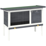 PawHut Verhoogd Konijnenhok van Hout met Inklapbaar Asfaltdak en Uittrekbare Lade 90x45x65 cm, Grijs