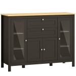 HOMCOM Bufet mobilier de depozitare 1 dulap cu uși duble 2 dulapuri cu uși din sticlă 2 sertare raft reglabil 120x40x90cm negru