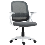 HOMCOM Silla de malla transpirable, sillón giratorio ergonómico con reposabrazos abatibles y soporte lumbar, Gris