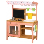 AIYAPLAY Kids Mud Kitchen with Canopy, Outdoor Wooden Play Kitchen with Planter Box, Accessories for Age 3-6, Pink