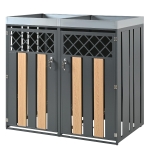 Mülltonnenschrank mit Blumentrog, 2-tlg. abschließbare Mülltonnenbox, 132x80x124,5 cm, Grau+Naturfarbe