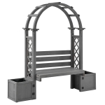 Banco-pérgola con maceteros y enrejado curvado, función triple: banco, macetero y soporte para trepadoras, 160x30,5x160 cm, Gris