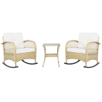 Juego de balcón de ratán (3 piezas), 2 cómodas sillas mecedoras con respaldo alto, 80x76x86 cm, Beige