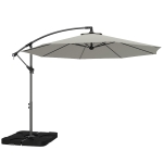 Outsunny 3m Overhanging Parasol, with Base, Weights and Cover - Light Grey