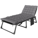 Outsunny Folding Sun Lounger for Garden, 5-Position Oversized Camping Bed Recliner with Cushions, Dark Grey
