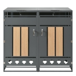 Mülltonnenbox mit hydraulischem Klappdeckel, abschließbaren Türen und zwei Fächern, 132x80x118,5 cm, Grau+Naturfarbe