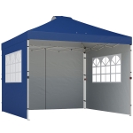 Outsunny Pop Up Gazebo Waterproof Height Adjustable Canopy with 3 Sidewalls Wheeled Bag for Parties 3 x 3 m Dark Blue