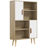 HOMCOM Bibliotecă scandinavă 4 nișe + 2 dulapuri cu poliță dim. 80L x 24l x 123H cm Picioare conice înclinate Lemn masiv Stejar