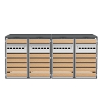 Mülltonnenbox mit hydraulischem Klappdeckel, 4 Fächern und separaten abschließbaren Türen, 264x80x118,5 cm, Grau+Naturfarbe