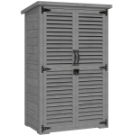 Outsunny Armario de Jardín Remise Para Herramientas en Madera 2 Estantes Techo Bituminoso Puertas Persianas Cerrable 75 x 50 x 118cm Gris