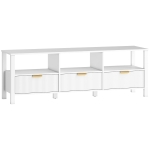 HOMCOM Comodă TV 152 cm, mobilier TV pentru televizor 165,1 cm cu 3 sertare și 3 rafturi deschise, 152x39,5x50cm, alb
