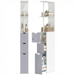 HOMCOM Etagère gain de place WC ou salle de bain 15L x 33l x 136H cm 3 niveaux 2 tiroirs et placard MDF métal blanc gris