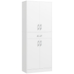 HOMCOM Buffet haut armoire de cuisine 4 portes 2 placards et 1 tiroir central hauteur 180 cm avec 2 étagères réglables blanc