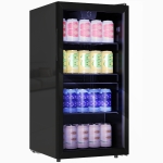 HOMCOM Mini koelkast 93 L koelbox met glazen deur, verstelbare planken, LED, temperatuurregeling, 47,2 x 43,7 x 83,3 cm Zwart