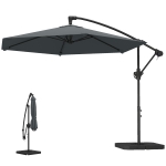 Outsunny Parasol déporté 3 m avec pied en croix et dalles lestage, parasol de jardin extérieur avec manivelle, gris foncé