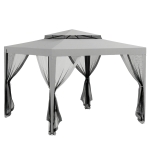 Outsunny 3 x 3 m Gazebo, Netting Party Tent, Patio Canopy Outdoor Event Shelter with Double Tier Roof, Light Grey