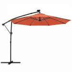 Outsunny 3 m Garden Cantilever Parasol with LED Solar Light, Round Overhanging Umbrella with 360° Rotation, Cover, Orange