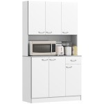 HOMCOM Buffet de cuisine armoire de cuisine contemporaine multi-rangements 6 portes 1 tiroir + grand plateau dim. 101L x 39l x 180H cm panneaux particules blanc gris