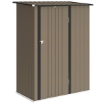 Outsunny Capanno Porta Attrezzi in Metallo con Tetto Inclinato e Porta Bloccabile, 142x86x189 cm, Marrone