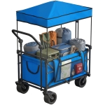 Outsunny Chariot de Jardin Pliable avec Grandes Roues Verrouillables Barre Réglable Porte-gobelet pour Camping 125x59x133 cm Azul