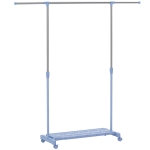 HOMCOM Tendedero Extensible con Ruedas con Barra de Acero Inoxidable y Estante para Zapatos 159x42x168 cm Azul y Plata