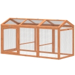 PawHut Poulailler Enclos extérieur avec perchoir et double portes, en bois et métal, pour 4 poules, 156 x 70,5 x 84 cm Orange
