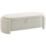 HOMCOM Banco de almacenaje, banco al pie de la cama ovalado en polar Teddy con asiento amplio, 129 x 48,5 x 44 cm, crema