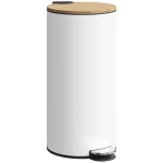 HOMCOM Cubo de Basura Cocina 30L con Pedal Tapa de Bambú de Cierre Suave y Cubo Extraíble para Dormitorio Oficina Salón Blanco