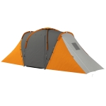Outsunny Tente tunnel, 2000mm déperlante tente de camping pour 4-6 personnes, avec 2 chambres espace de vie sac de transport Gris+Orange