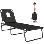 Outsunny Bain de Soleil Pliable transat inclinable 4 Positions Chaise Longue 3 Coussins fournis Noir