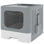 PawHut Cat Litter Box with Lid, Slide-Out Drawer, Scoop, Easy Clean, Odour Control, Anti-Splashing, Grey