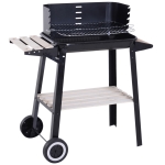 Outsunny Grillwagen Grillstation Standgrill mit Windschutz 2 x Ablagefach höhenverstellbar Grillrost Metall Schwarz 83 x 37 x 87 cm