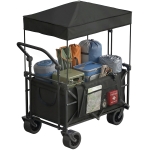 Outsunny Chariot de jardin pliable avec grandes roues verrouillables Barre réglable Porte-gobelet pour camping 125x59x133 cm Noir