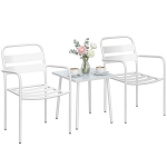Outsunny Ensemble bistrot 3 pièces en métal avec 2 chaises de jardin, table en verre, design à lattes, résistant à la rouille
