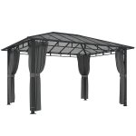 Outsunny 3 x 4 m Outdoor Hardtop Gazebo Canopy with PC Roof, Aluminium Permanent Pavilion Garden Gazebo with Curtains, Dark Grey