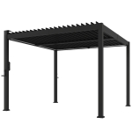 Outsunny Bioklimatische Pergola 3x3 m mit Solar-LED-Leuchten, Lamellenpergola, Regenrinnen, schwarz