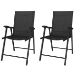 Outsunny Lot de 2 chaises pliantes de jardin, dossier haut, accoudoirs, acier, Texteline, 58 x 62 x 97 cm, noir