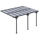 Outsunny Pergola adossée aluminium 4,5 x 3 m avec toit en polycarbonate résistant UV, gouttière intégrée, tonnelle de jardin pour terrasse patio véranda, gris