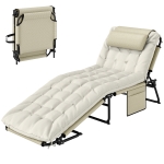 Outsunny Transat bain de soleil pliable avec dossier inclinable 4 positions - appui-tête et matelas épais beige