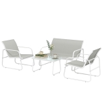 Outsunny Ensemble Jardin Extérieur 4 Pièces avec Canapé 2 Places 2 Fauteuils Table en Verre Trempé Tissu Textilene Gris Claro