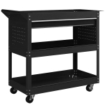 DURHAND Carro 3 Niveles en Acero con Cajón, Panel Lateral para Herramientas y Mango, Negro