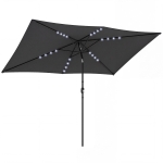 Outsunny 3 x 2 m Garden Parasol Umbrella with LED Solar Light, Parasol Cover, Outdoor Market Patio Umbrella, Black