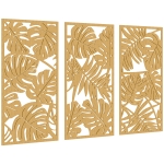 HOMCOM Ensemble de 3 Décorations Murales en Bois 3D, 40 x 80 cm, Feuilles Tropicales, Effet Bois Naturel
