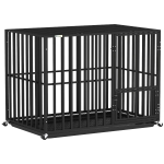 PawHut Heavy Duty Dog Crate, Dog Cage with Wheels for Medium Large Breeds, Metal Pet Kennel with Removable Tray